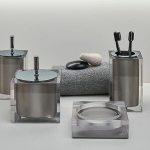 Gloss Platina Saboneteira Móvel - KIT (Sab/Esc/Alg/Cot) Resina/Metal