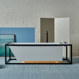 Perimetro, OT, Banheira Retang C/Estrutura Inox c/Led (207X82X62cm) Inox/Latão Esc