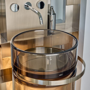 Double C Lavatório Com Toalheiro Torneira de Parede (Ø45 x 88 cm) Resina/Inox / Sem Led