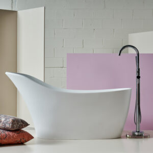 Banheira Oval Com Cabeceira 11 (162X75X84cm) Solid Surface Branco Fosco