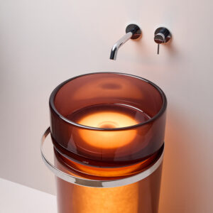 Double C Lavatório c/Toalh, Torn de Parede, Ilumado, c/Tampa de Válv (Ø45x88cm) Resina/Inox Polido